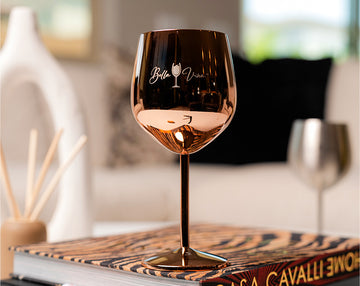 SET OF 2 ROSE GOLD - Signature Bella Vina Stainless Steel Wine Glasses